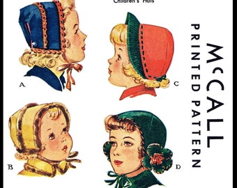 Head 20" McCall # 1436 Girl's Child's HATS Cap Pattern Pdf Ledger