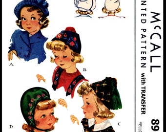 1 Size McCALL # 896 Girl's HATS Pattern Pdf Ledger