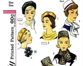 SIMPLICITY # 4178 Beret Pillbox Hats Scarf      Pattern Chemo 50's Millinery  Pdf