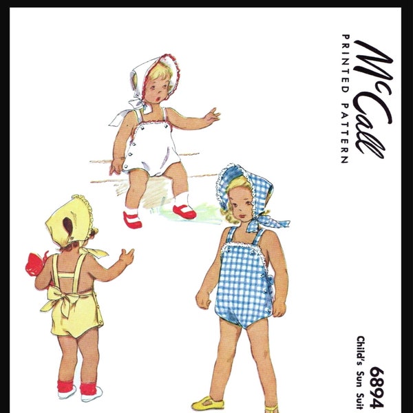 McCall 6894 Pattern Unisex Child Summer Romper Playsuit Sunsuit & Bonnet Sz 1