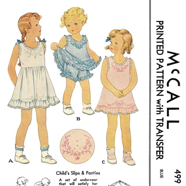 Sz ~2~   McCall #499 Doll Child Girls Embroidery Slips & Panties   Pattern 1930's   Ledger