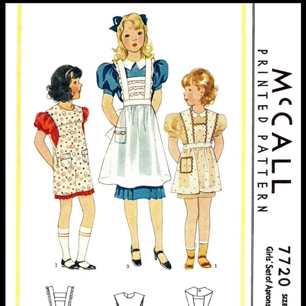 McCall 7720 Vintage 40's Girls APRONS Toddler SMALL 4-6