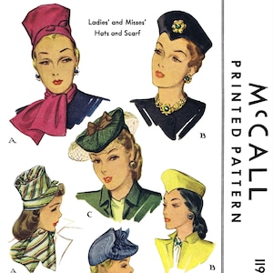22 Mccall 1193 1940's Hats Caps Pattern - Etsy