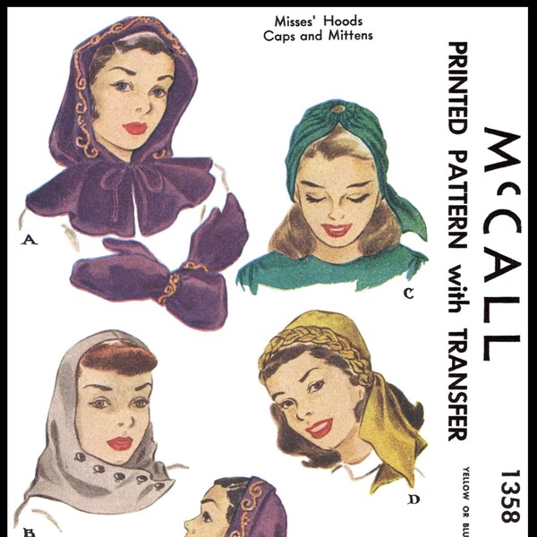 McCall # 1358 HAT Hood Cap Mittens Pattern