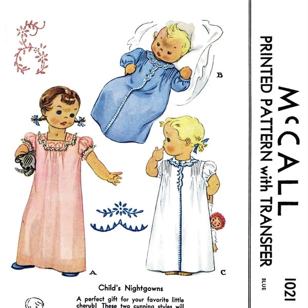 6 mois ~ McCall # 1021 Pyjama de chemise de nuit enfant fille brodé Pdf