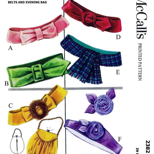 ONLY! # 2382 McCall's Belts & Bag w/ Flower   Pattern  Accessory  Ledger  Pdf ~~~24"-28" Waist