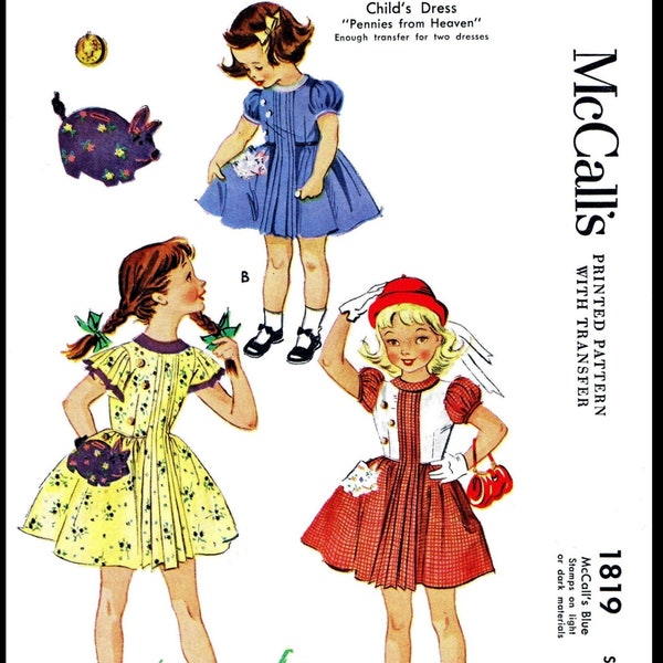 sz 6 McCall's 1819 Pattern Child Pleated Dress Frock Girl Toddler