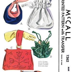 McCall #1262 Women's 1940's Handbag Purse Bag Accessory Bolso Sac Tasche   Pattern ~Pdf~  ~Ledger