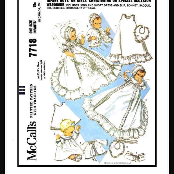 McCall's # 7718 PDF  Ledger  Infant NewBorn LAYETTE 50's   Pattern BaBY  Pdf  Christening Gown Cap