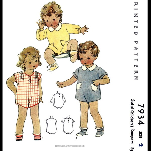 sz ~2~ McCall #7934 PDF  Ledger  Childs Summer Romper Playsuit Sunsuit   Pattern  ~Unisex Girl Boy~