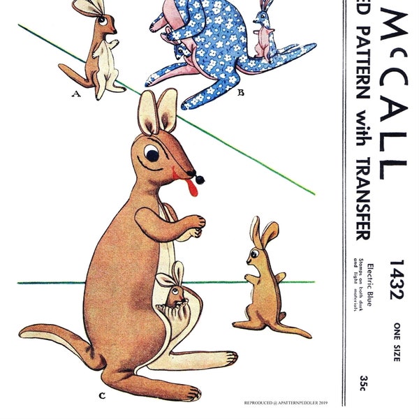 McCall 1432 Stuffed Animal  Pattern Mother & Baby Craft Toys  40's KANGAROOS ~4.5"- 16"~ Pdf
