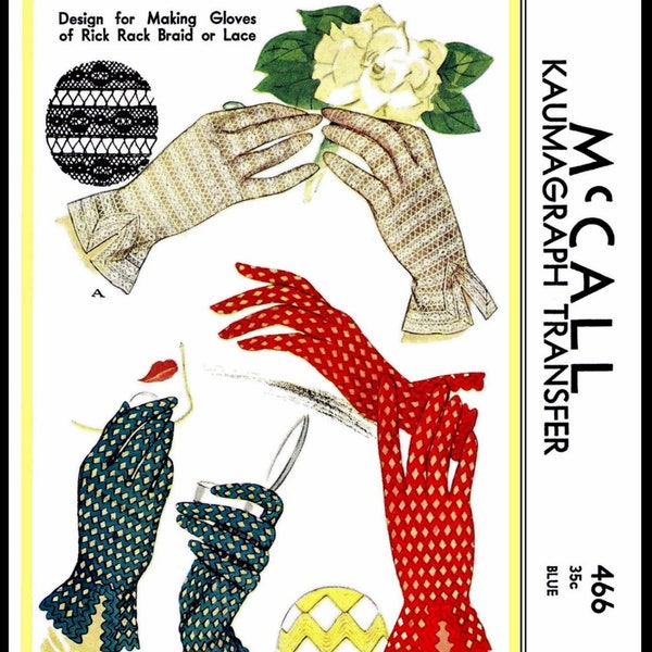 McCall 446 Pattern Gloves Ric-Rack Lace 1930s Fashion Accessory Large