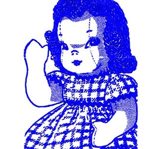 May include: A blue and white checkered dress doll pattern, with the text "DOLL PATTERN 671" at the top of the image.