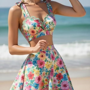 Sunsuit voor volwassenen naaipatroon bandeau bh top rok short 32" buste jaren 40 onbedrukte pdf