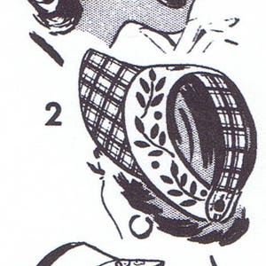 Könnte beinhalten: Drei Schwarzweißillustrationen von Frauen, die verschiedene Hüte tragen. Der erste Hut ist ein weißes Stirnband mit einem Blumendesign. Der zweite Hut ist ein karierter Hut mit einem Blumendesign. Der dritte Hut ist ein weißer Hut mit einem Blumendesign.