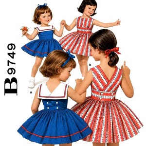 Sz 3~ Back Wrap Sailor Dress Sewing Pattern B 9749 Summer Frock Child Girl's Pdf