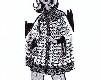 S-M-L Reproduction 5573 Vintage FRINGED CAPELET Pattern to Crochet