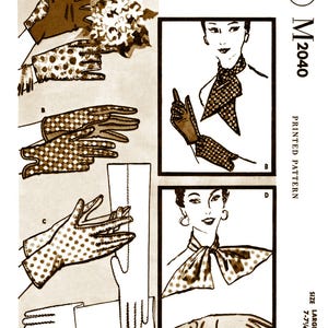 LARGE M 2040 Pattern Gloves & Ascot Scarf 1950&#39;s Accessory Pdf