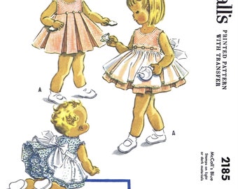 SZ 2~ McCall's #2185 Pattern Child Girls Dress Frock w/ panties with Button On Apron !    Ledger