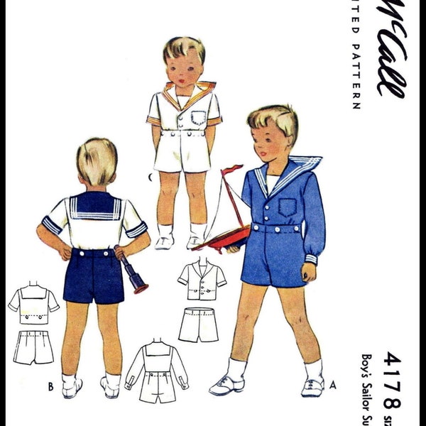McCall # 4178 Pattern Child BOYS Nautical Sailor 2pc Suit Shorts Shirt Toddler Pdf