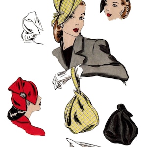 帽子とバッグの縫製パターン 1940年代 PDF V 5260