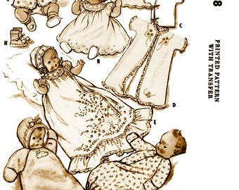 M 2318 Schnittmuster Säugling New Born LAYETTE 50&#39;er Jahre BaBY Taufkleid Mütze Pdf