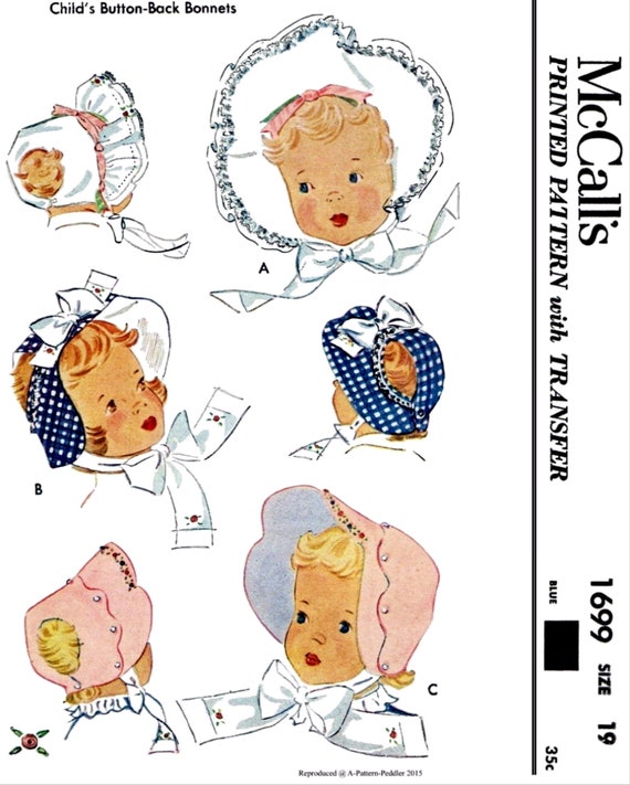 Original Rare Baby BONNET Vintage Vogue Fabric Material Sewing Pattern Size 20 #2018