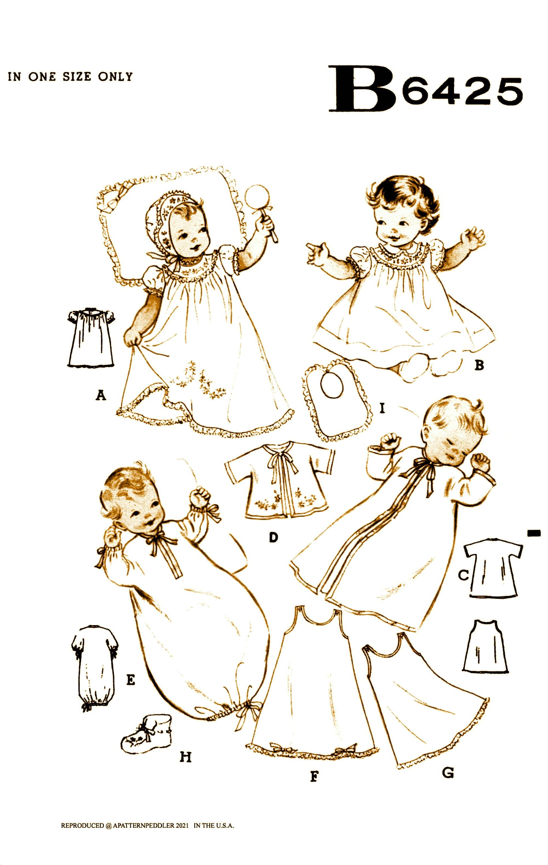 B 6425 Schnittmuster Säugling Neugeborenes LAYETTE BaBY Taufkleid Mütze Pdf
