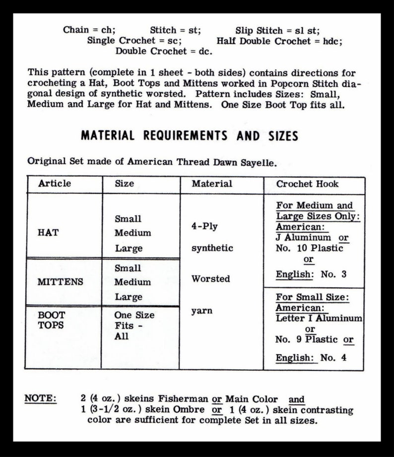 A3 PDF Digital Delivery Crocheted Crocheting Pattern Crochet Hat /& Mittens Boot Tops Vintage Mail Order Design #805 Chemo Cancer Pdf A3