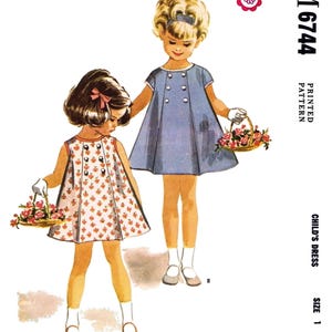Size ~1~ M 6744 Pattern BACK Button Dress Frock Girls Toddler Pdf