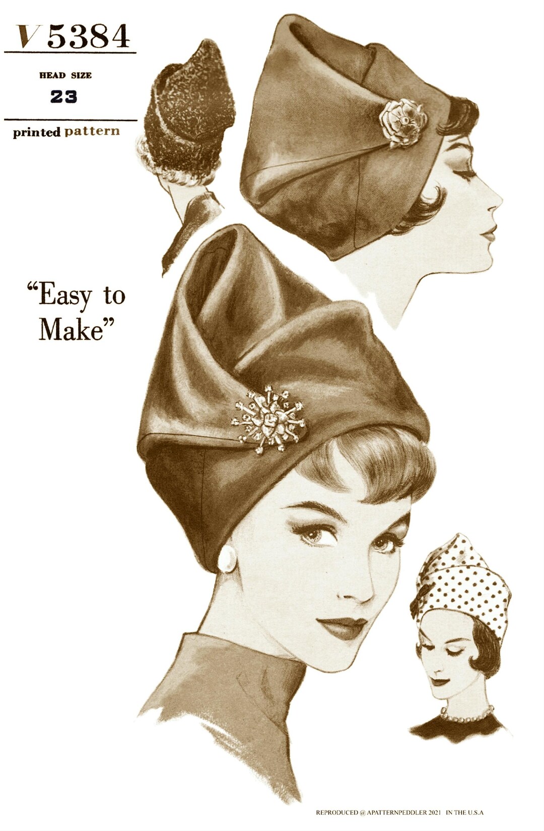 Sz 23 V 5384 Pattern Ladies Draped Toque Cap Hat - Etsy