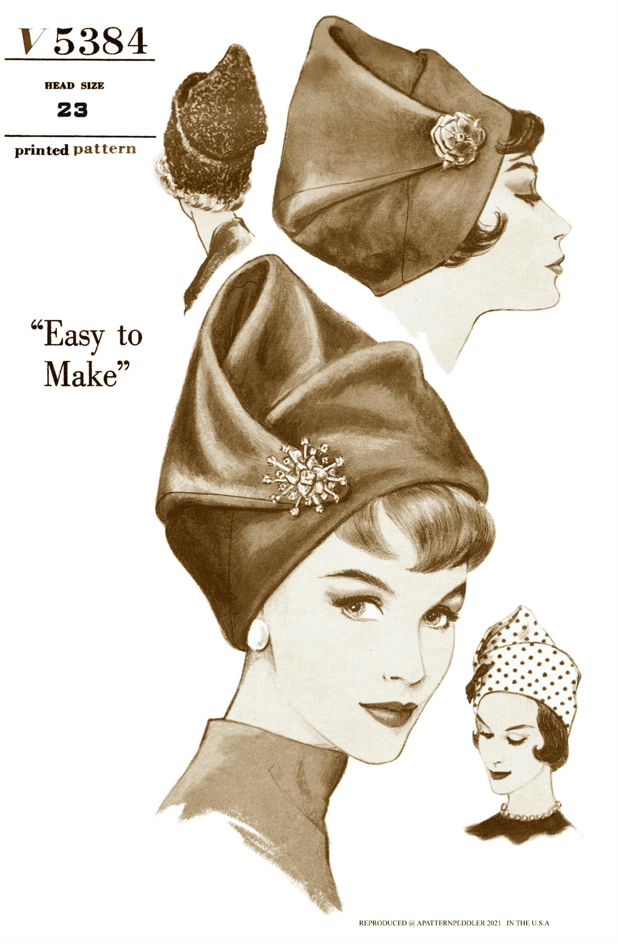Sz 23 V 5384 Pattern Ladies Draped Toque Cap Hat