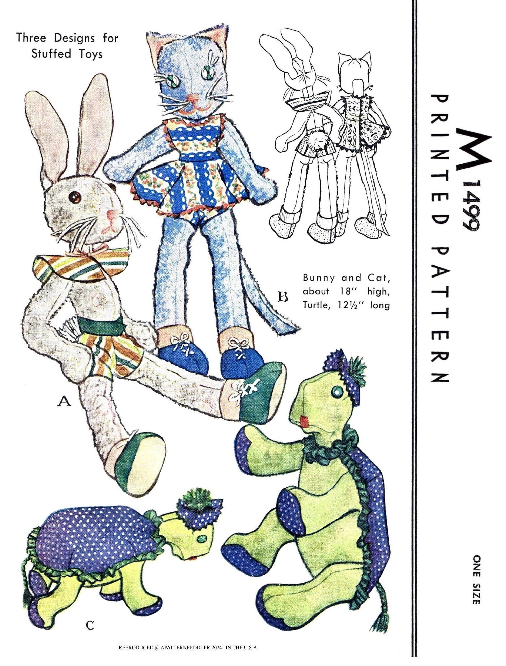 LETTER Cat Bunny Turtle Sewing Pattern M 1499 Stuffed Animal & Dolls ...