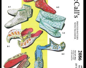 Ledger PDF Digital #2086 McCALL'S Unique Embelished FELT Suede  Slippers Shoes  Pattern Costume (S-M-L 5-9)