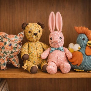 LeTTER Stuffed Animal Sewing Pattern M 893 Bear Bunny Hen Chick Pig Craft Toy Pdf
