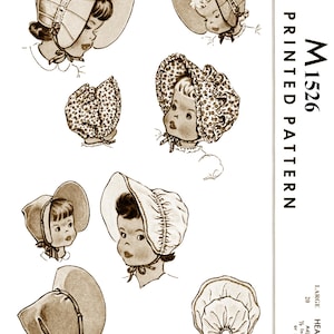 20" M 1526 Pattern BABY BONNET Hat Child 4 Style Sunbonnet Pdf