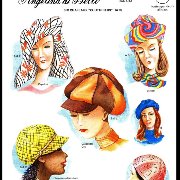 Angelina di Bello # 102 Hats Caps Beret Etc Pattern     Millinery English & French 6 Style Chemo