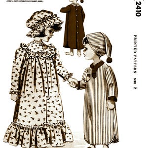 M 2410 Pattern Unisex Pajamas Nightshirt & Gown Cap Hat Boy Girls Pdf Size 2