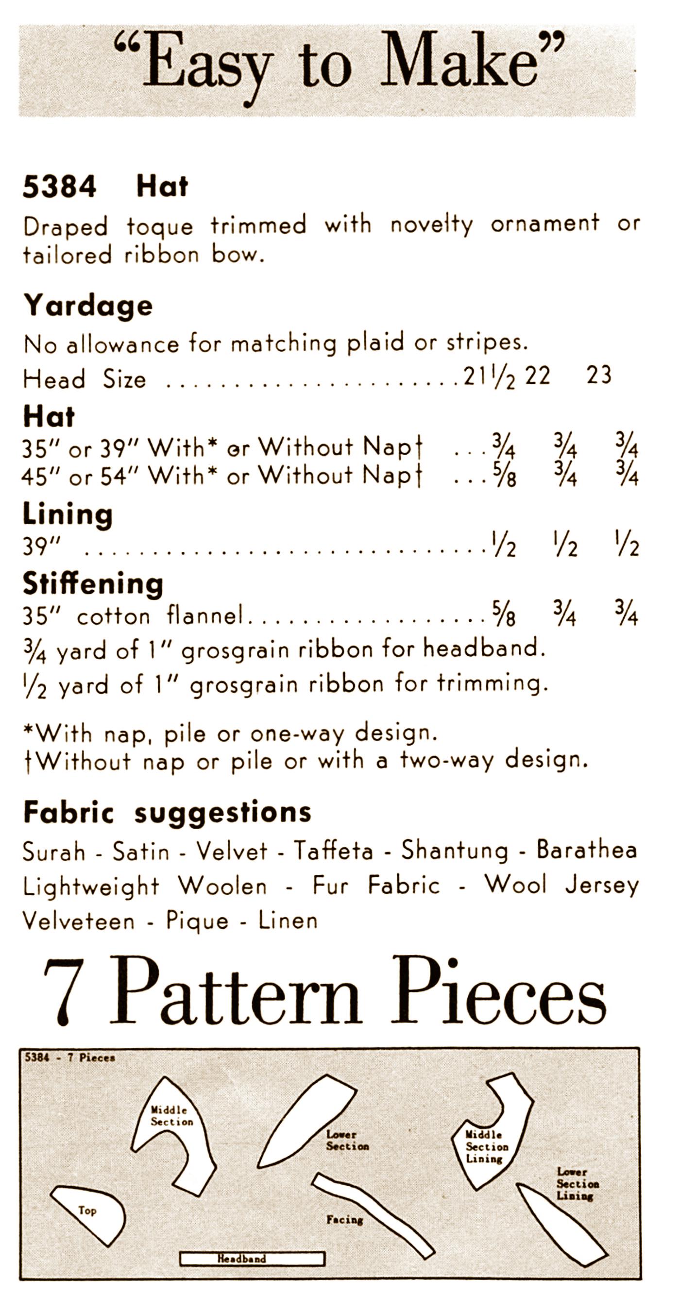 Sz 23 V 5384 Pattern Ladies Draped Toque Cap Hat - Etsy