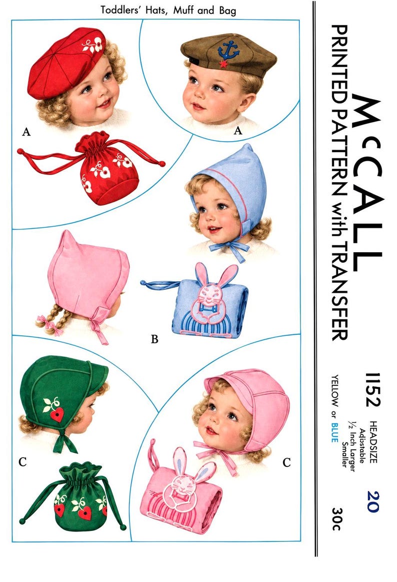 BABY Toddler Hat Muff & Bag Pattern M 1152 PDF 20" Head image 1