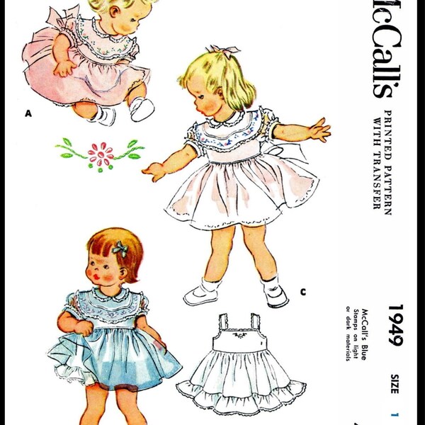 Size 1~  McCall's # 1949 Dress Frock & Slip  Pattern Child Infant Toddler  ~Pdf  11"x17"