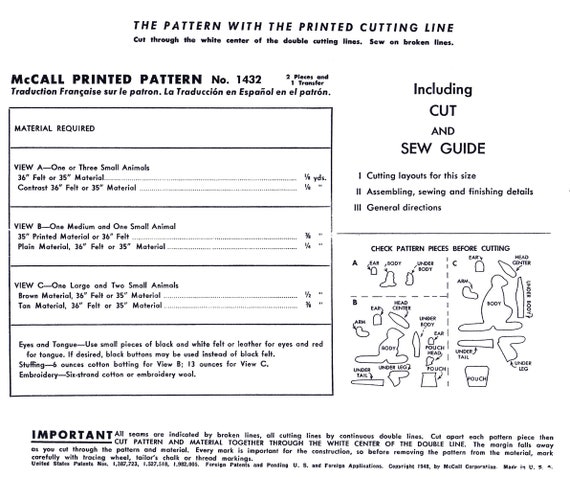 Pdf Digital Download Delivery Mccall 1432 Stuffed Animal Etsy etsy