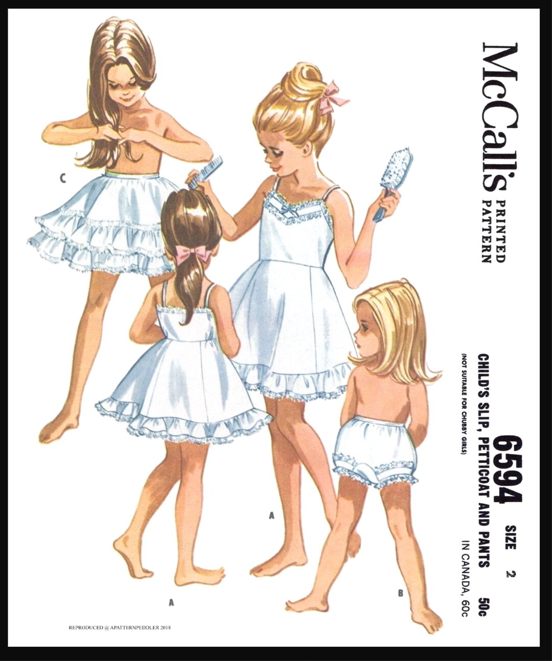 Size 2 Mccall's 6594 Pattern Child Girls Slip Petticoat Panties
