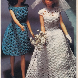 Patrón de crochet para muñeca de novia de verano (letra 2) y velo de sombrero para dama de honor (PDF) Muñeca de moda de 11.5" tejida a crochet