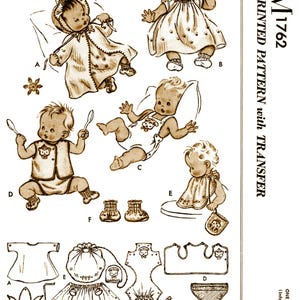 M 1762 Pattern Doll Infant New Born LAYETTE  BaBY Bonnet Dress Cap Pdf