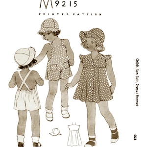 sz ~1~ M 9215 Pattern Summer Dress Romper Playsuit Sunsuit & Bonnet Pdf
