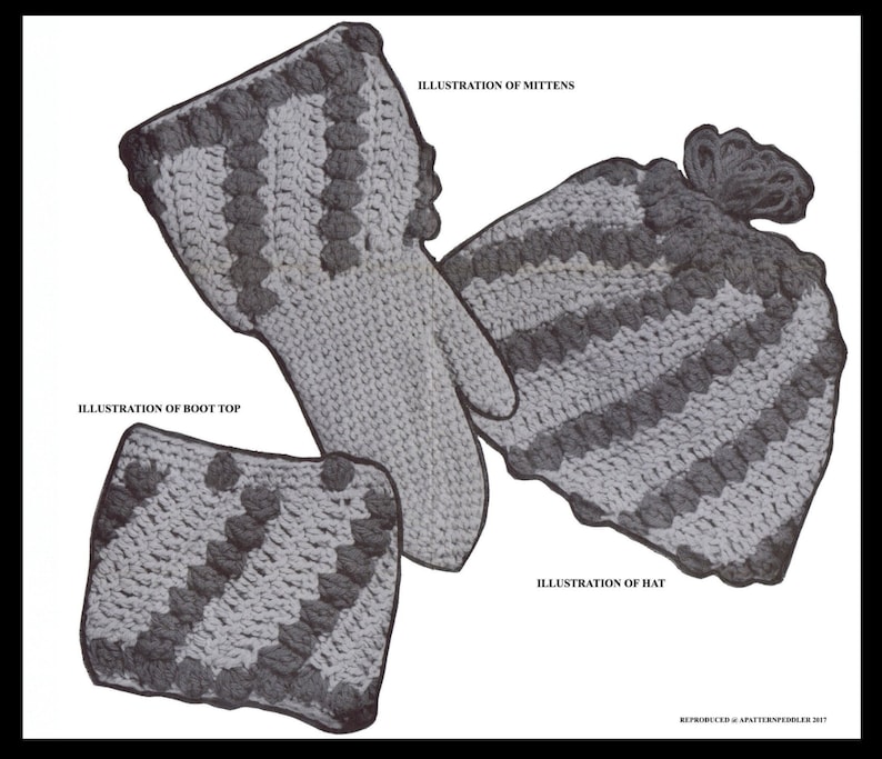 A3 PDF Digital Delivery Crocheted Crocheting Pattern Crochet Hat /& Mittens Boot Tops Vintage Mail Order Design #805 Chemo Cancer Pdf A3