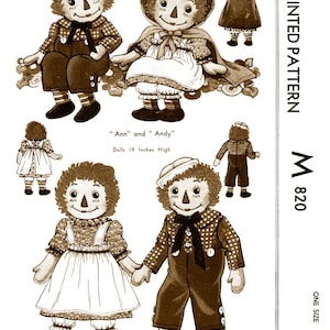 LETTER M 820 Ann & Andy Doll Pattern w/Clothing 19&quot; Tall Pdf