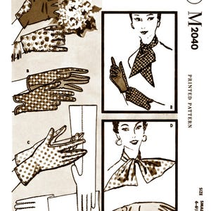 SMALL M 2040 Pattern Gloves & Ascot Scarf 1950&#39;s Accessory Pdf