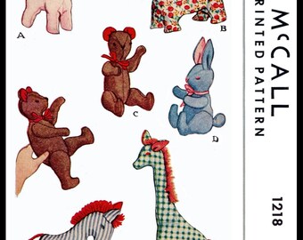 Letter McCALL # 1218 Pattern 6 Cute Stuffed Toys Lamb Giraffe Dog Bunny Teddy Bear Zebra 4.5"-9"